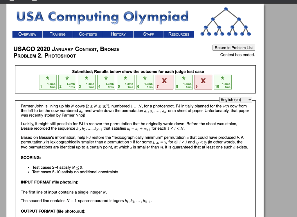 Could anyone help me? I'm stuck on January 2020 USACO Bronze Problem 2